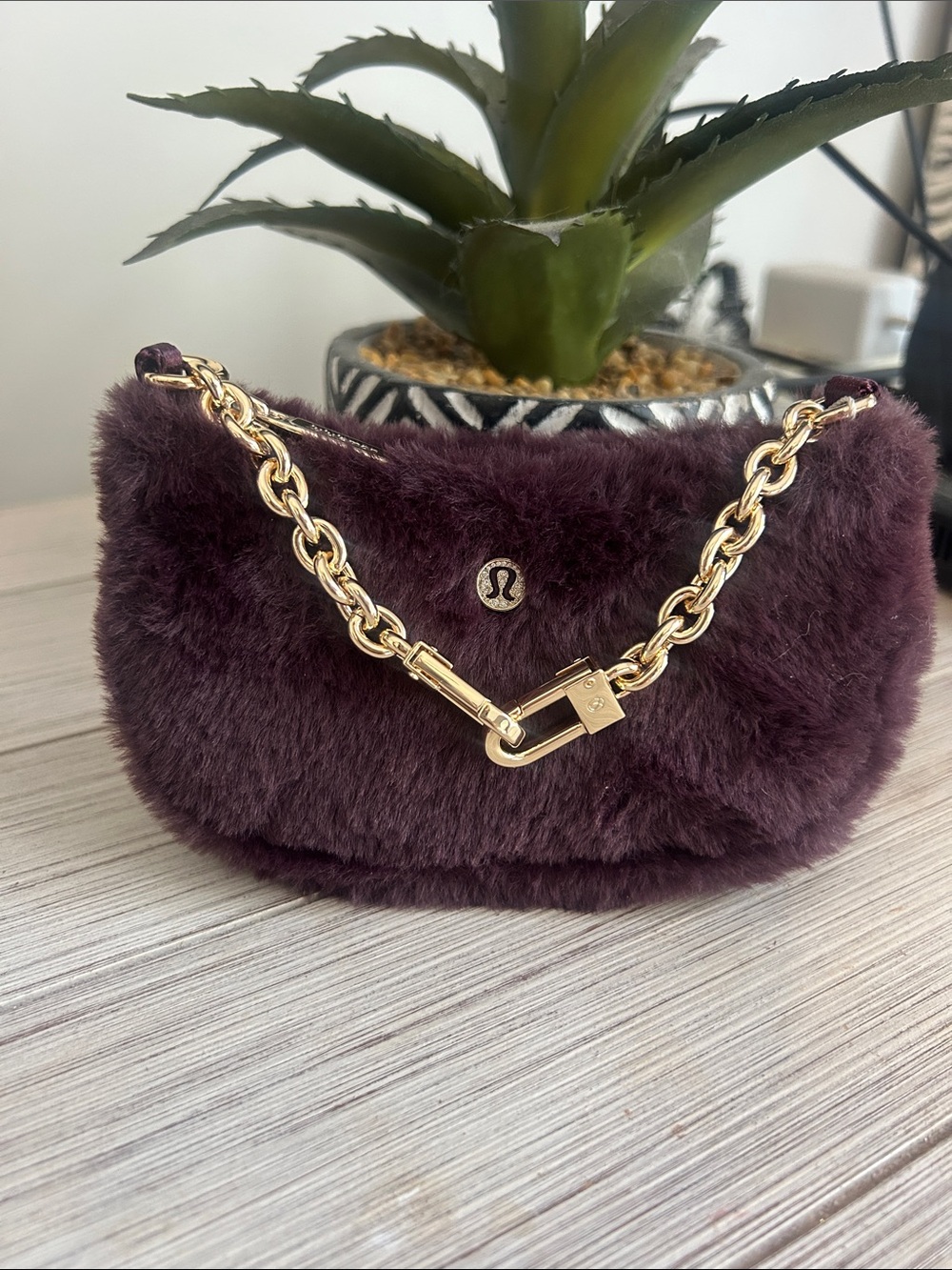 lululemon athletica Plush Faux-Fur Chain mini Bag in Deep Plum